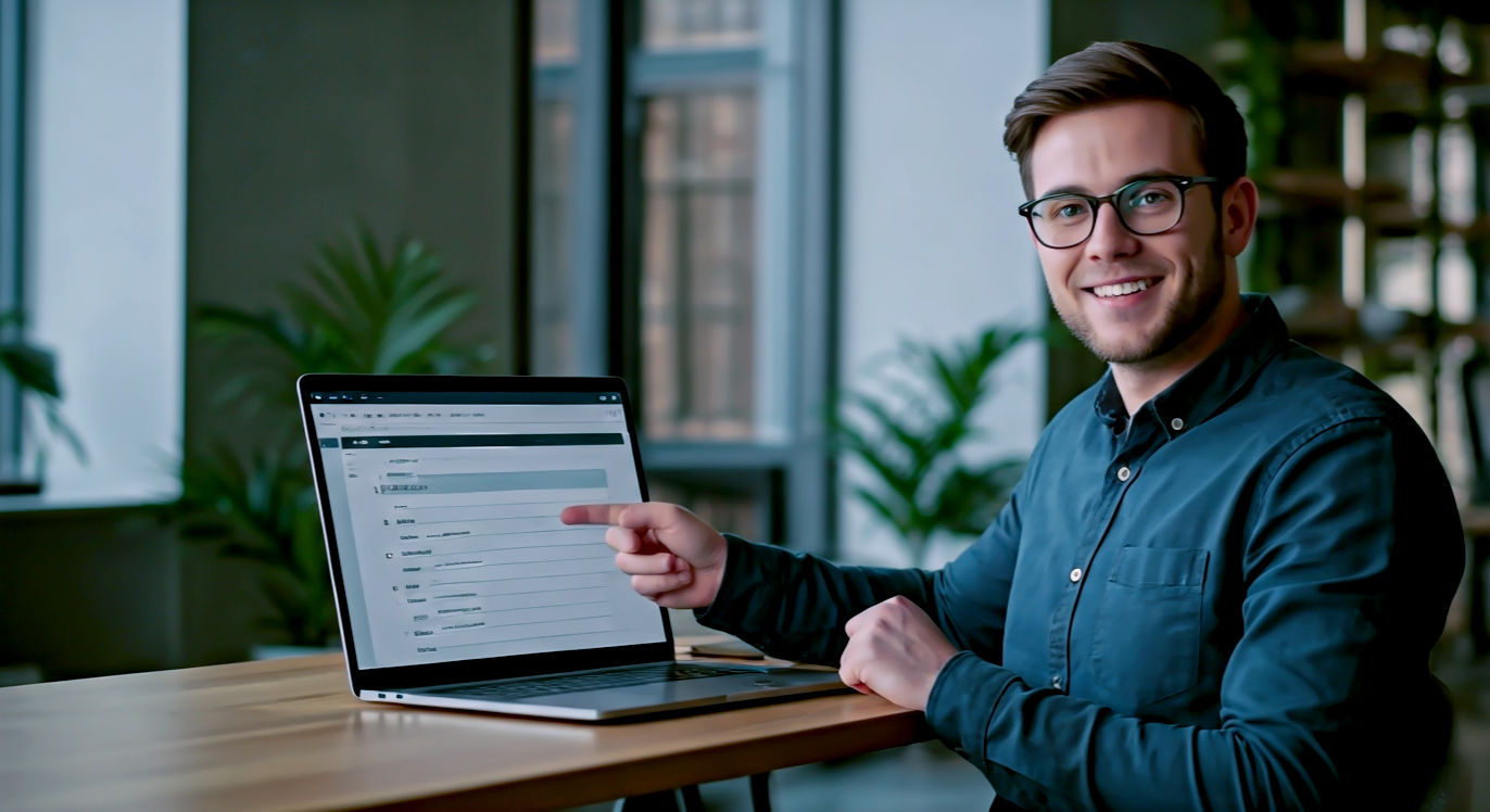 A hyper-realistic, professional photograph showing a friendly web developer at a clean, modern desk in a bright, airy office in London. They are pointing to a laptop screen which clearly displays the WordPress editor, with the 'URL Slug' field highlighted. The mood is helpful, clear, and professional, with soft, natural lighting. Style of a modern tech blog feature image.