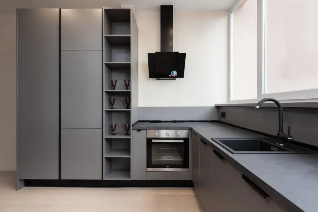 Dark grey kitchen cabinets
