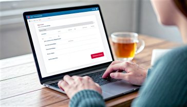 A hyper-realistic, professional photograph showing a person's hands poised over a sleek, modern laptop keyboard. On the screen is a clean, minimalist WordPress dashboard with a final, prominent red "Delete Site Permanently" confirmation button under the cursor. The lighting is soft and focused, creating a serious yet calm mood. The background is a tidy, slightly out-of-focus home office with a mug of tea visible, giving it a relatable, British feel. The overall aesthetic is professional, decisive, and clean, like an image from a high-end tech publication.