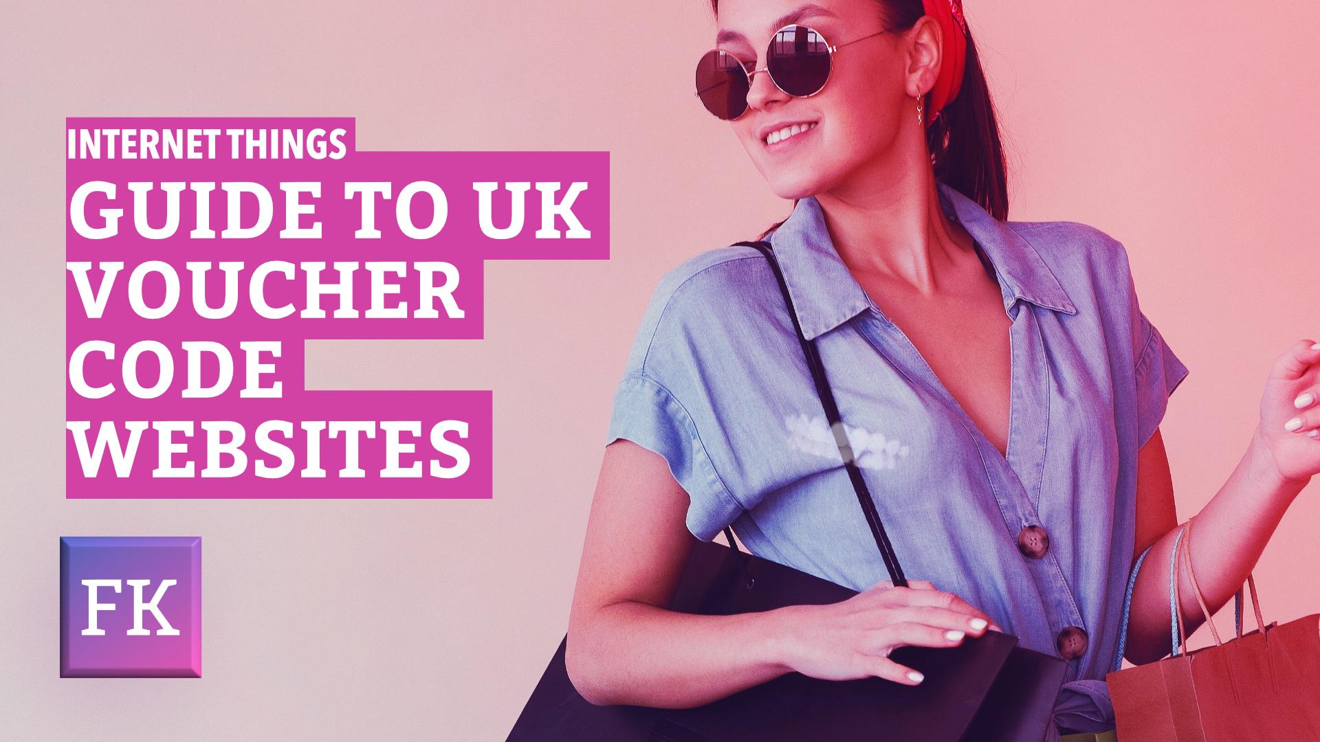 Fresh Kit's guide to UK voucher code websites, features a young lady smiling, with shopping bags from designer stores.