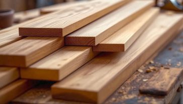 Local British woodcraft. planks arranged neatly on a rustic workshop bench. Each wood sample clearly shows its unique colour and grain pattern. Soft, natural light from a nearby window illuminates the textures. In the blurred background, a carpenter's hand plane and some wood shavings are visible, suggesting craftsmanship. The mood is warm, sophisticated, and tactile, evoking a sense of quality and natural beauty for a British home.