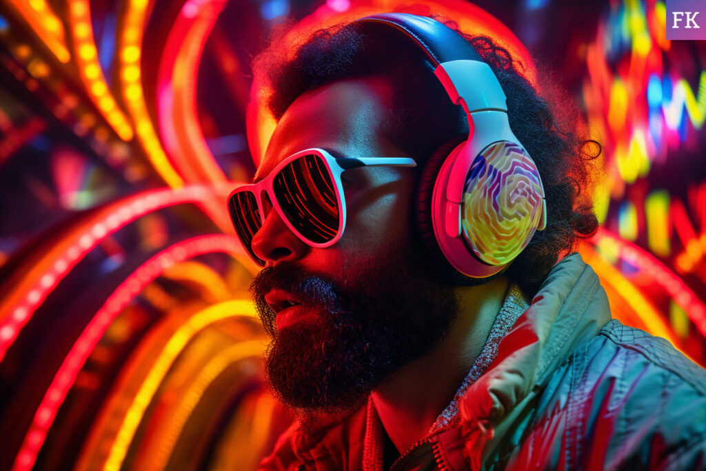 The Rise of Silent Discos: Man wearing headphones illustrates the impact on headphones industry section below.