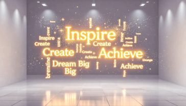 A hyper-realistic, professional photograph in a minimalist, modern style. The image shows a collection of glowing, three-dimensional words and phrases from famous slogans floating and overlapping in a clean, brightly lit, white studio space. The lighting is soft and architectural, creating gentle shadows. The mood is intelligent, creative, and powerful, capturing the essence of great ideas and the impact of words. The composition is balanced and clean, evoking the feeling of a modern art installation.