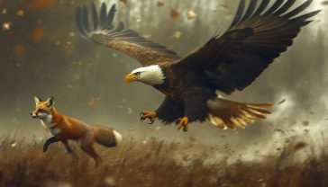 an eagle swooping to attack a fox