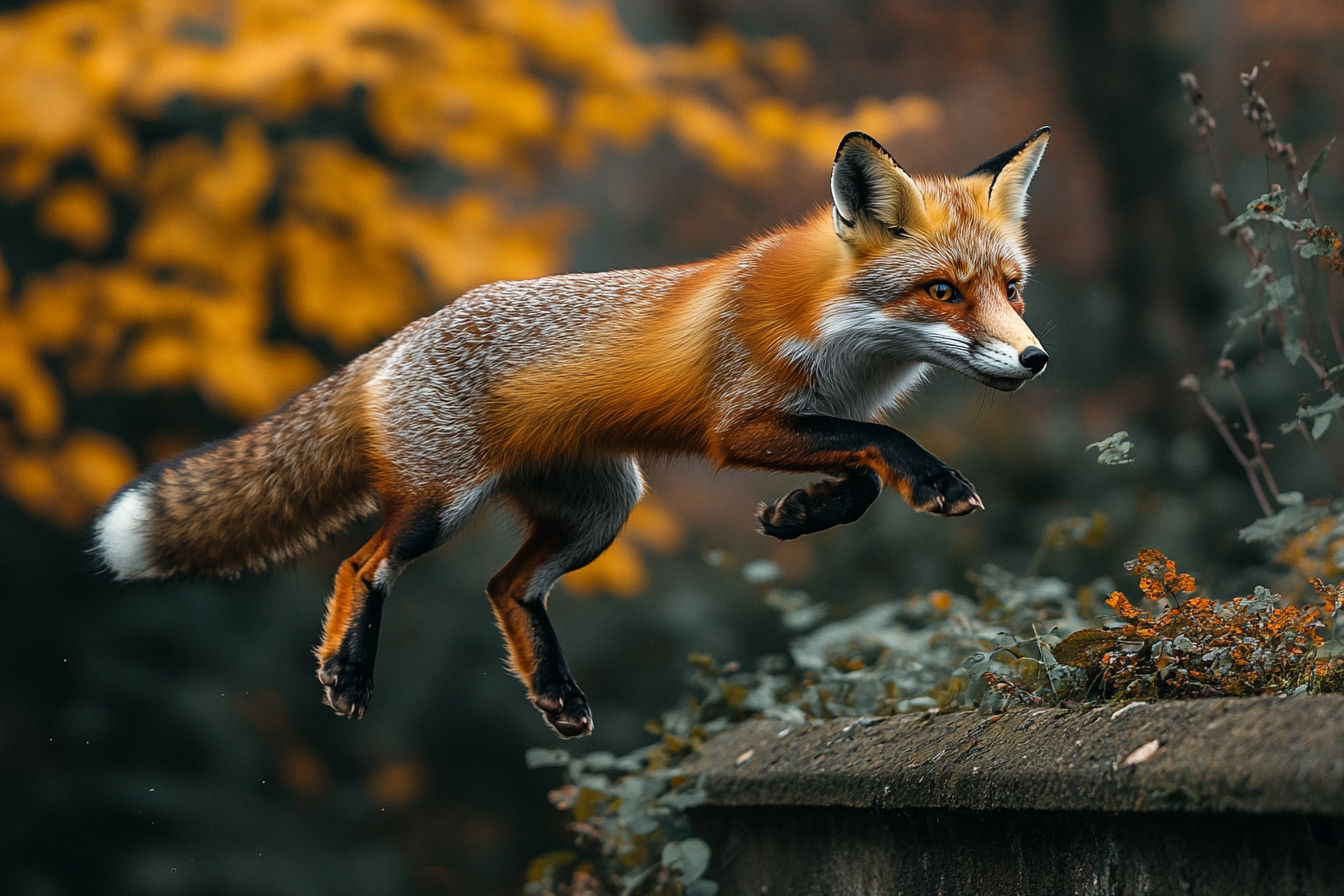 A Fox Jumping Up On A Wall.