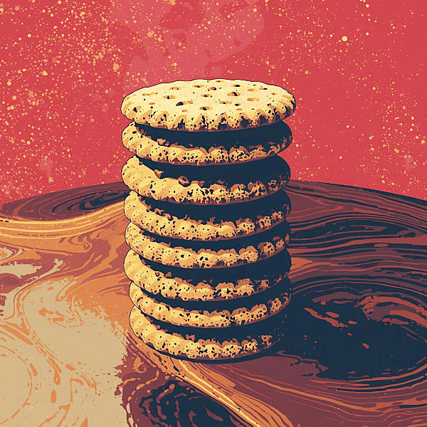 a stack of rich tea biscuits on a british kitchen table